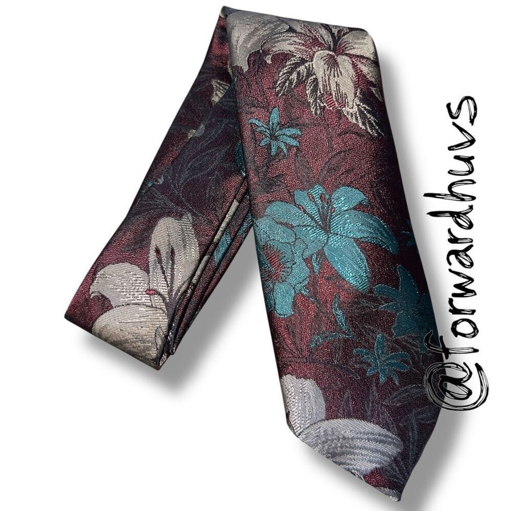 Vintage Oscar de la Renta Studio Castner Knott Floral Silk Necktie - Burgundy